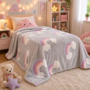 MANTA BELLA PLUSH GLOW SOLTEIRO ARCO IRIS